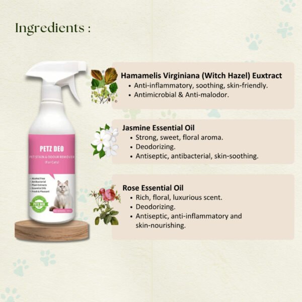 PETZ DEO Pet Stain and Odour Remover 500 ML (Cats only) NATURAL & ISO Standard