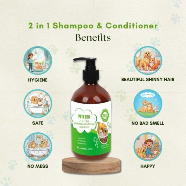 PETZ DEO Pet 2 in 1 Shampoo & Conditioner 500 ML ( Dogs & Cats) NATURAL & ISO Standard