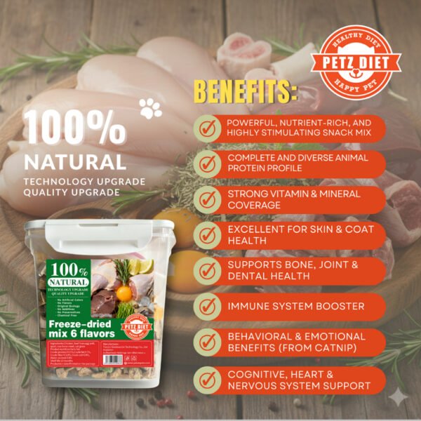 PETZ DIET 100% NATURAL PURE PREMIUM Freeze Dried Mix 6 Flavors 500G  (Cats & Dogs)