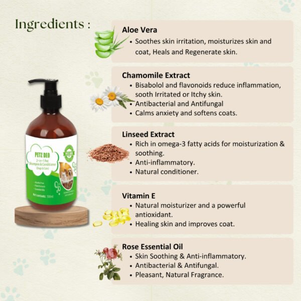 PETZ DEO Pet 2 in 1 Shampoo & Conditioner 500 ML ( Dogs & Cats) NATURAL & ISO Standard