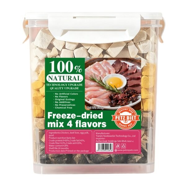 PETZ DIET 100% NATURAL PURE PREMIUM 500G Freeze Dried Mix 4 Flavors (Cats & Dogs)