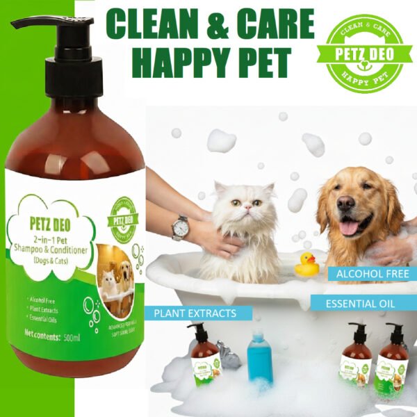 PETZ DEO Pet 2 in 1 Shampoo & Conditioner 500 ML ( Dogs & Cats) NATURAL & ISO Standard