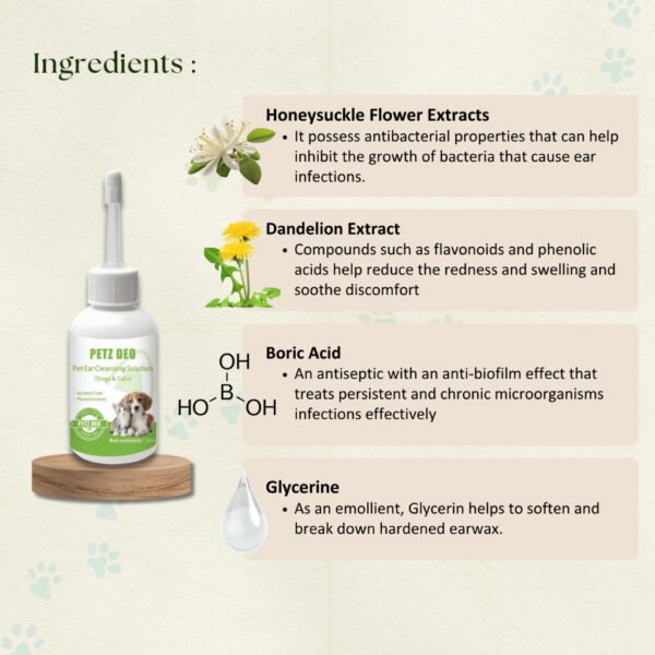 PETZ DEO Pet Ear Cleansing Solution 60ML (Dogs & Cats) NATURAL & ISO Standard