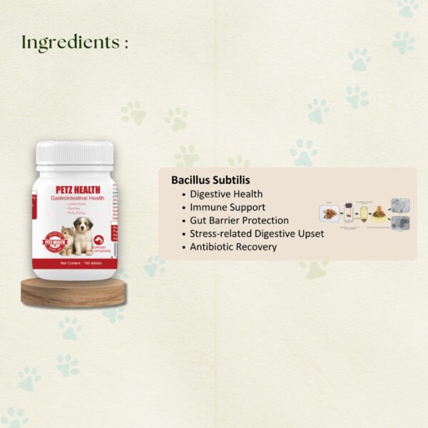 PETZ HEALTH Gastrointestinal Health 100 Tablets ( Dogs&Cats) 100% NATURAL & Full Cert