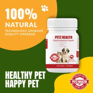 PETZ HEALTH Gastrointestinal Health 100 Tablets ( Dogs&Cats) 100% NATURAL & Full Cert