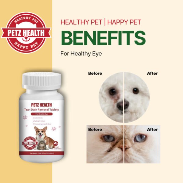 PETZ HEALTH Tear Stain Removal 200 Tablets(DOGS & CATS)100% NATURAL & Full Cert