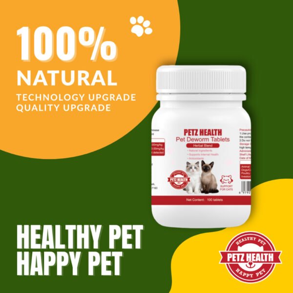 PETZ HEALTH Pet Deworm Tablets 100 Tablets ( Cats) 100% NATURAL & Full Cert