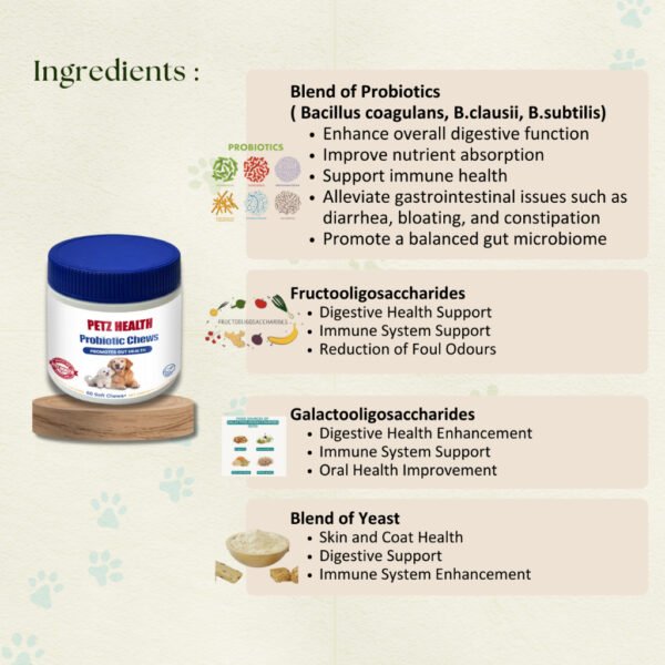 PETZ HEALTH Supplement Probiotic Chews 60 pcs (DOGS ONLY)100% NATURAL & Full Cert