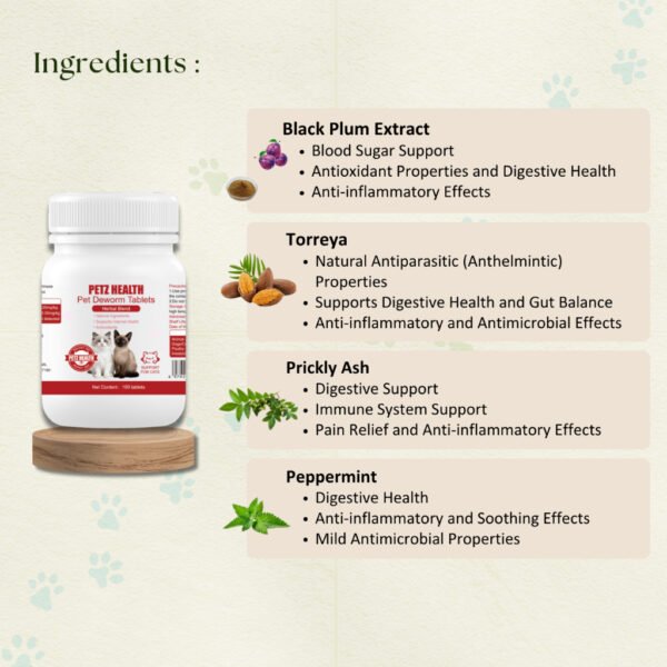 PETZ HEALTH Pet Deworm Tablets 100 Tablets ( Cats) 100% NATURAL & Full Cert