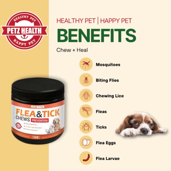 PETZ HEALTH Flea & Tick Chews 120 pcs (DOGS ONLY) 100% NATURAL & Full Cert