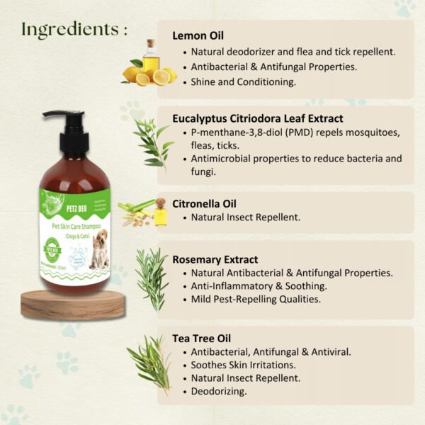 PETZ DEO Pet Skin Care Shampoo (Cats & Dogs) 500ML Natural & ISO Standard