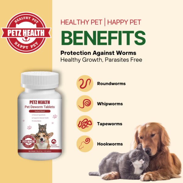PETZ HEALTH Pet Deworm 100 Tablets (DOGS & CATS)100% NATURAL & Full Cert