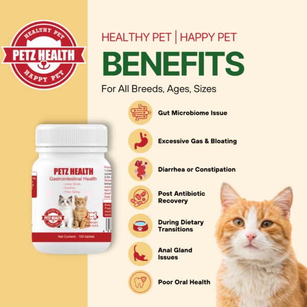 PETZ HEALTH Gastrointestinal Health 100 Tablets (Cat Only) 100% NATURAL & Full Cert