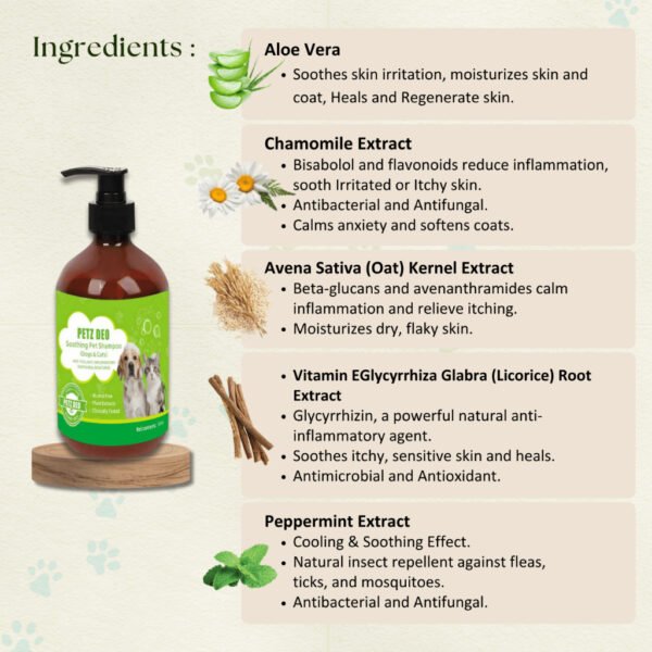 PETZ DEO Pet Soothing Shampoo 500ML (Cats & Dogs) NATURAL & ISO Standard