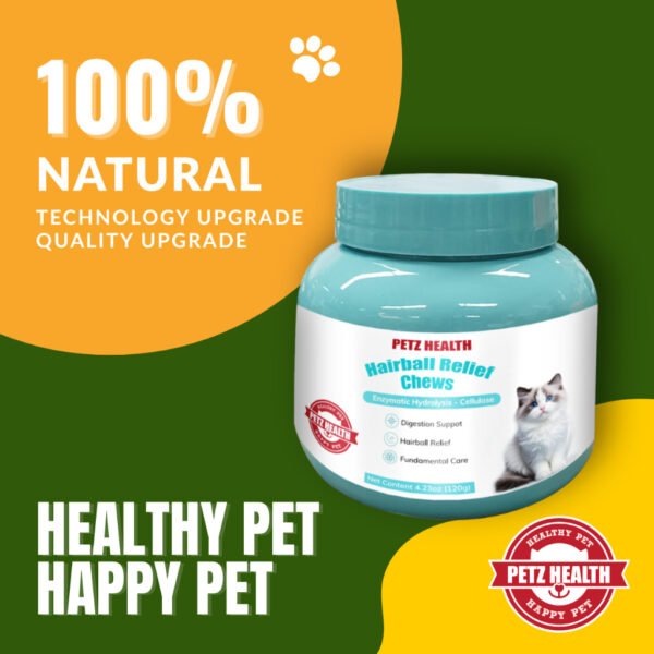 PETZ HEALTH Hairball Relief Chews 60 pcs (CAT ONLY) 100% NATURAL & Full Cert