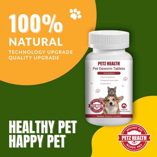 PETZ HEALTH Pet Deworm 100 Tablets (DOGS & CATS)100% NATURAL & Full Cert